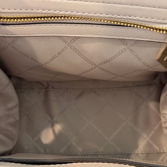 Michael Kors Carmen Medium Color-Block Saffiano Leather Blush Belted Satchel - Picture 9 of 12